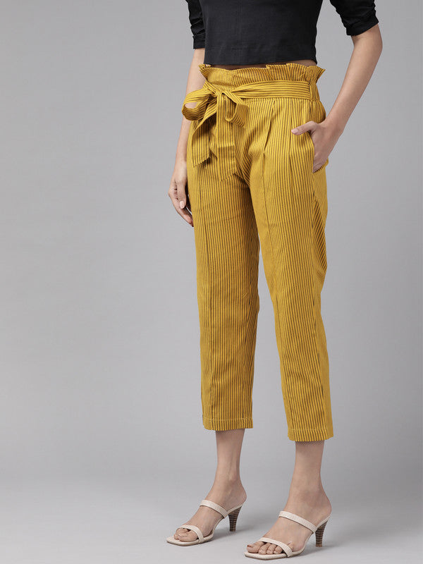 womens cotton flex stripe printed regular fit casual trouser pants
