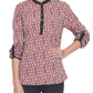 Casual Regular Sleeves Checkered  Red Top