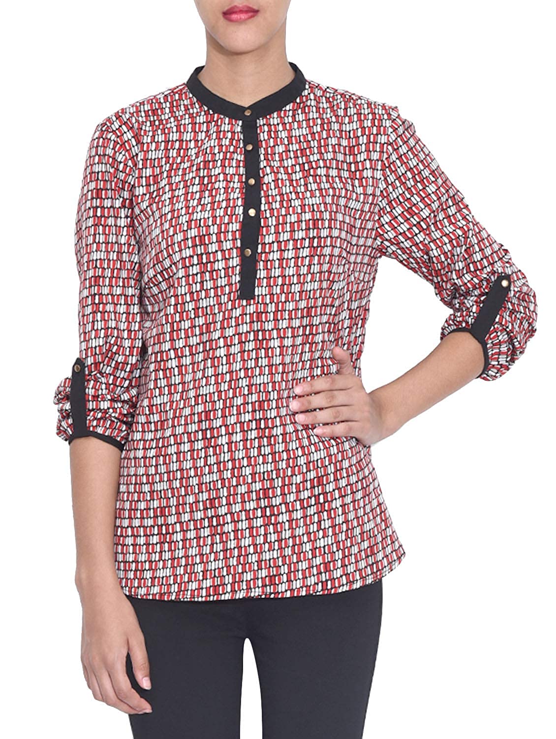 Casual Regular Sleeves Checkered  Red Top