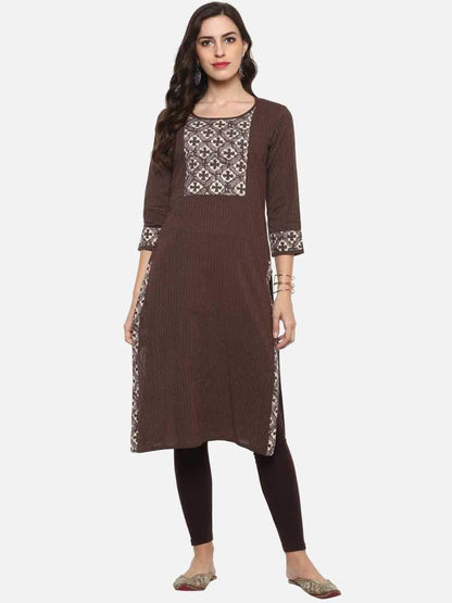 casual printed women kurti brown