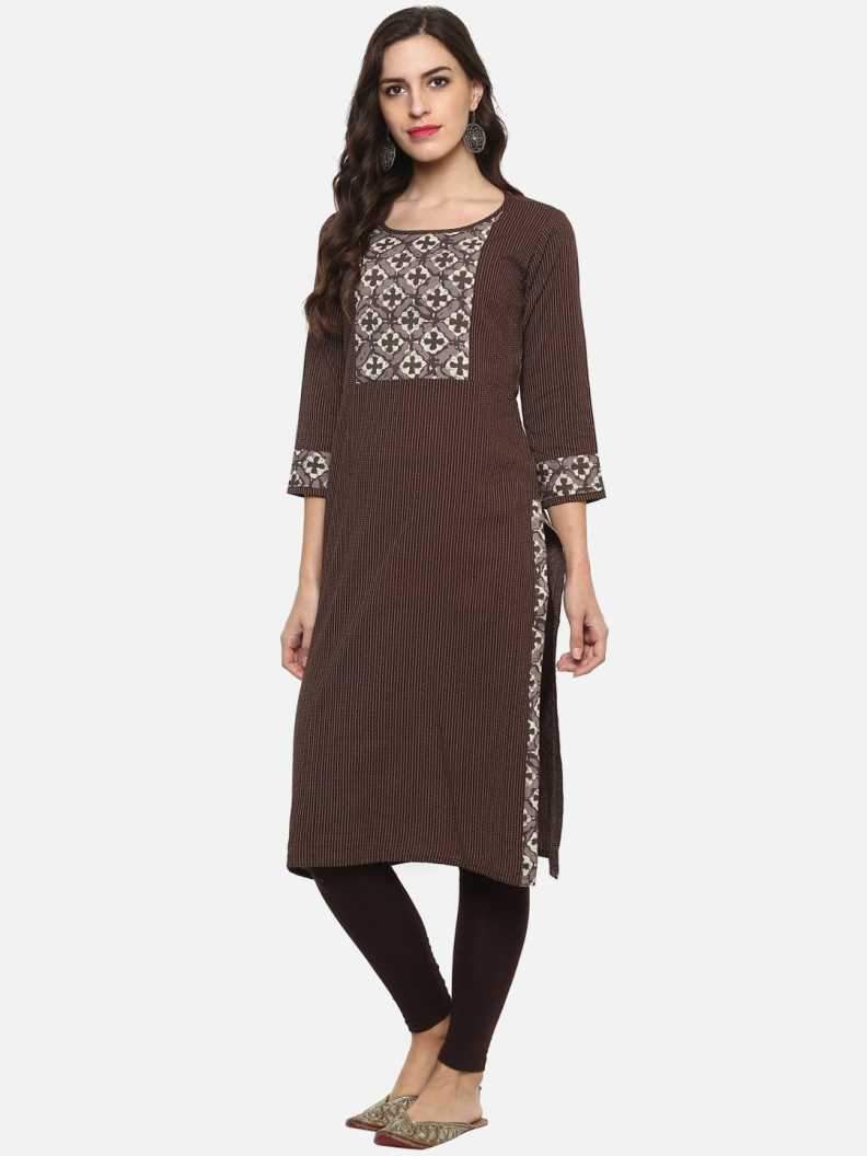 casual printed women kurti brown