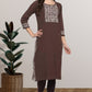 casual printed women kurti brown