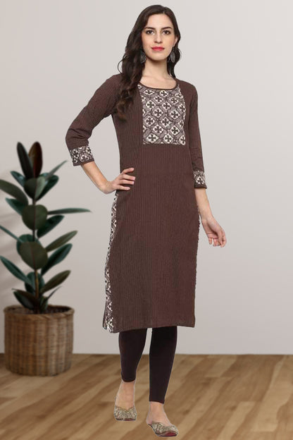 casual printed women kurti brown