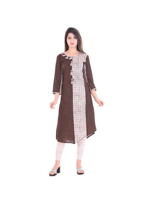 festive party checkered women kurti brown