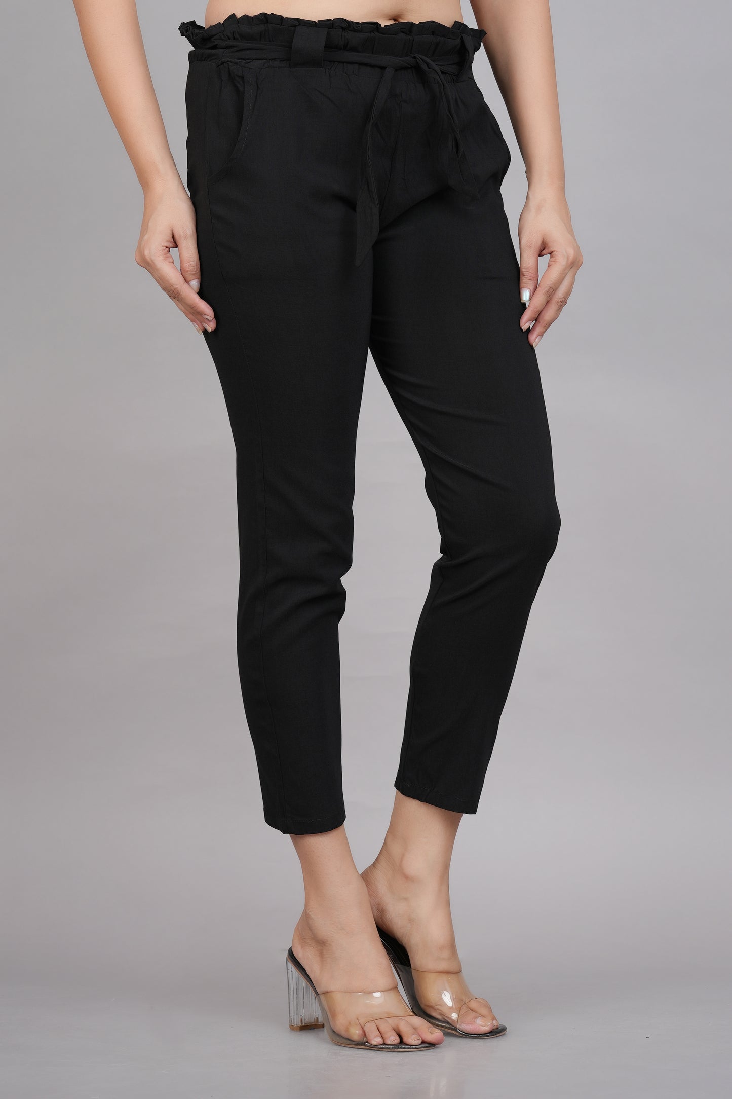 womens lycra regular fit casual trouser pants black