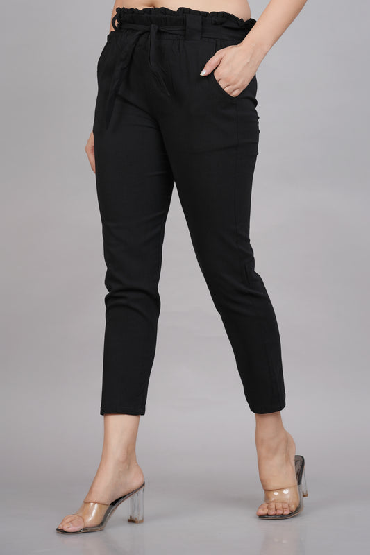 womens lycra regular fit casual trouser pants black