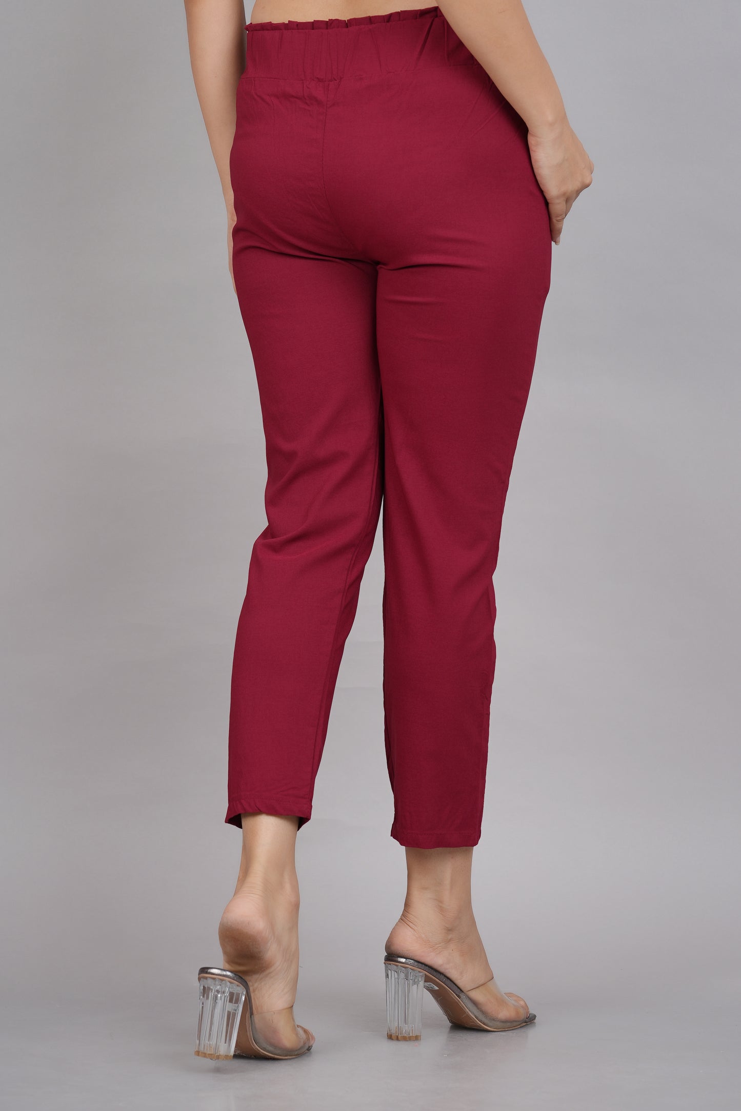 womens lycra regular fit casual trouser pants maroon