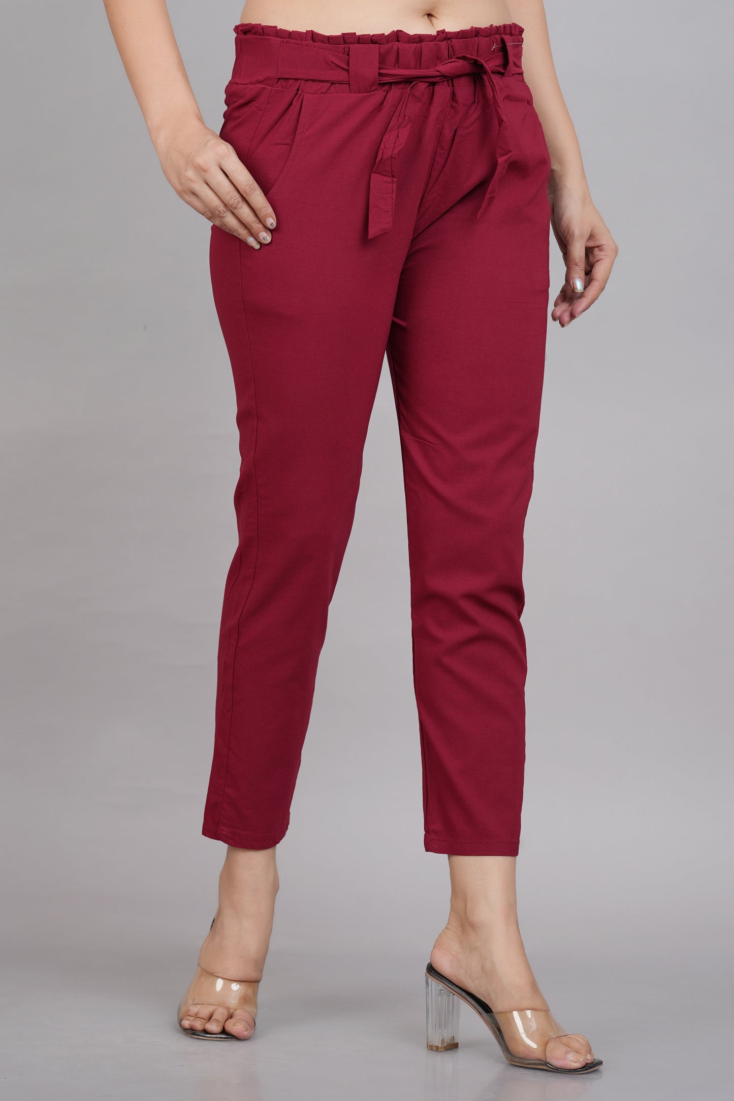 Yash Gallery Women's Lycra Regular Fit Casual Trouser Pants (Maroon)