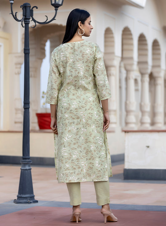 green floral print modal silk suit set