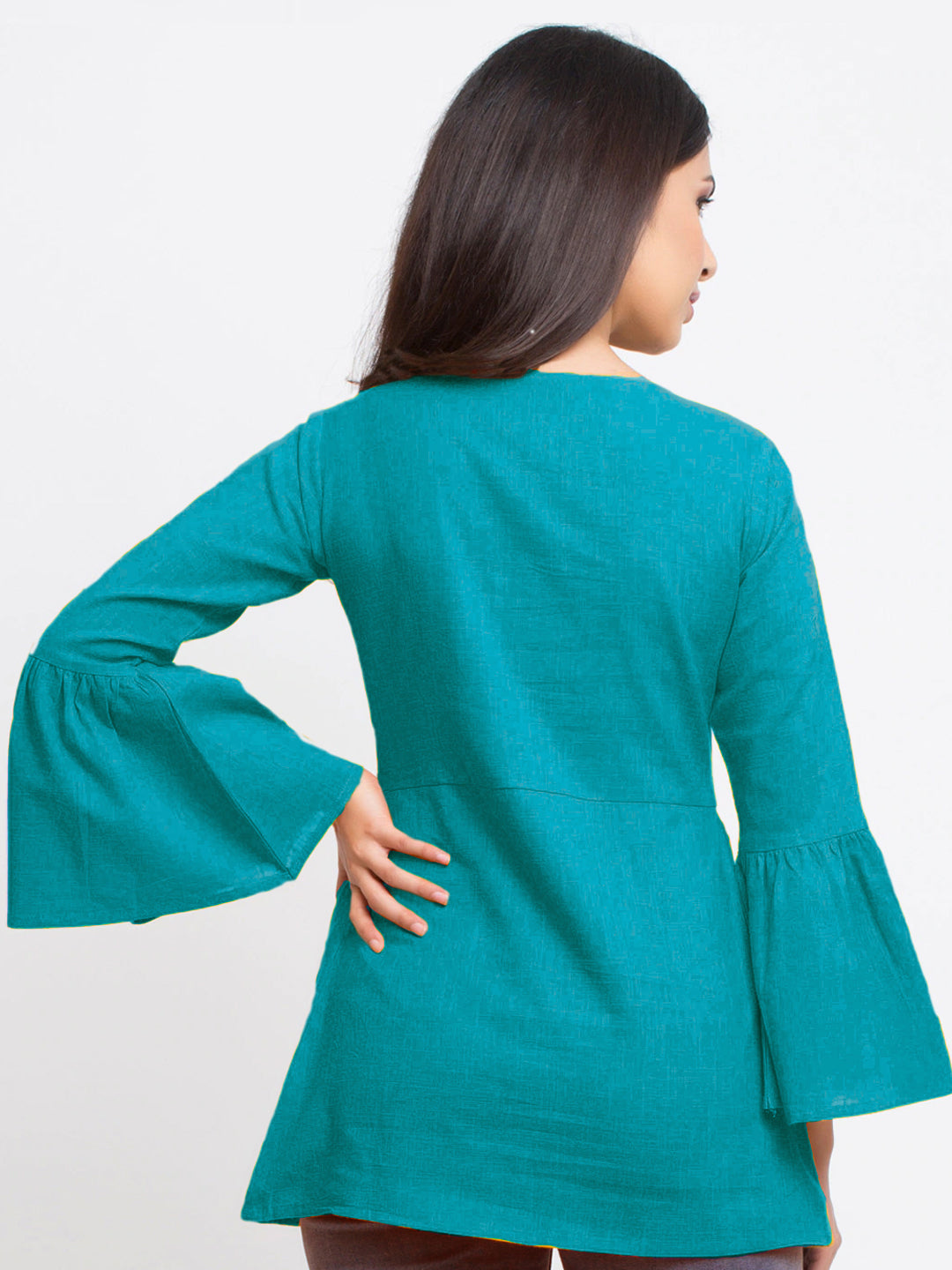 Casual Bell Sleeve Solid  Top (Blue)