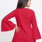Casual Bell Sleeve Solid  Red Top